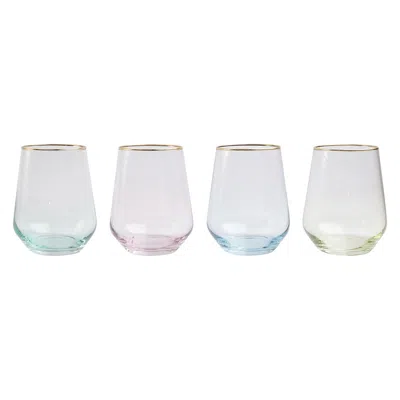 The Company Store Rainbow Assorted Stemless Wine Glasses, Set Of 4 In Blue/green/multi