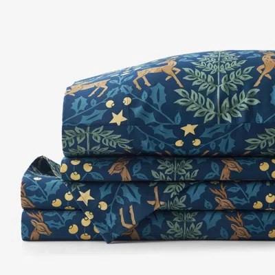 The Company Store Reindeer Classic Smooth Sateen Bed Sheet Set In Blue
