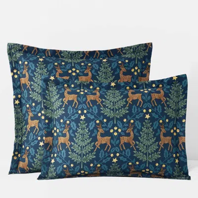 The Company Store Reindeer Classic Smooth Sateen Sham In Blue