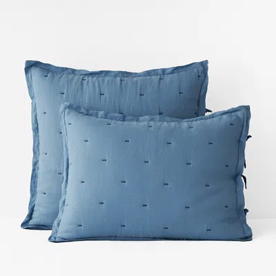 The Company Store Reversible Premium Breathable Relaxed Linen Quilted Sham In Denim Blue/blue