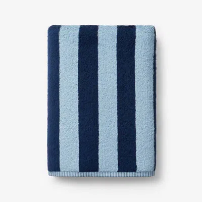 The Company Store Reversible Stripe Turkish Cotton Bath Towel In Blue