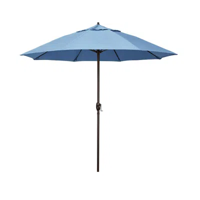 The Company Store Round Outdoor Patio Umbrella, Aluminum With Auto Tilt Crank In Air Blue