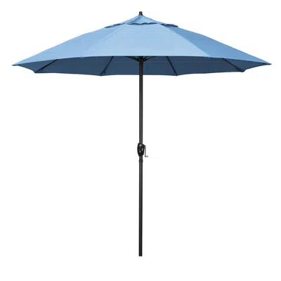 The Company Store Round Outdoor Patio Umbrella, Aluminum With Auto Tilt Crank In Air Blue