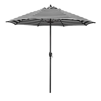 The Company Store Round Outdoor Patio Umbrella, Aluminum With Auto Tilt Crank In Black/white