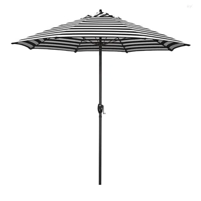 The Company Store Round Outdoor Patio Umbrella, Aluminum With Auto Tilt Crank In Black/white