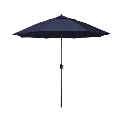 The Company Store Round Outdoor Patio Umbrella, Aluminum With Auto Tilt Crank In Blue
