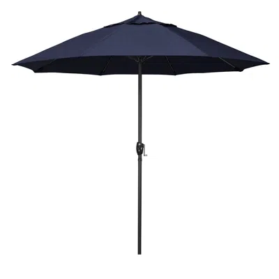The Company Store Round Outdoor Patio Umbrella, Aluminum With Auto Tilt Crank In Blue