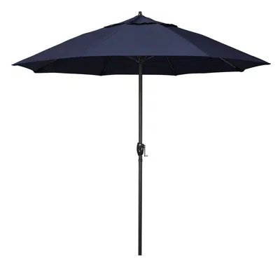 The Company Store Round Outdoor Patio Umbrella, Aluminum With Auto Tilt Crank In Blue