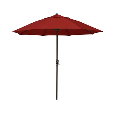 The Company Store Round Outdoor Patio Umbrella, Aluminum With Auto Tilt Crank In Jockey Red