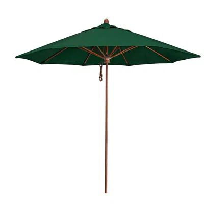 The Company Store Round Outdoor Patio Umbrella, Wood Finished Fiberglass With Pulley Lift In Forest Green