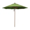 The Company Store Round Outdoor Patio Umbrella, Wood Finished Fiberglass With Pulley Lift In Green