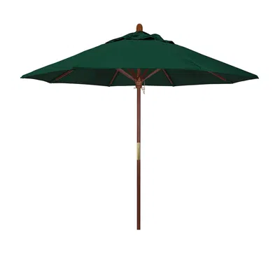 The Company Store Round Outdoor Patio Umbrella, Wood With Manual Lift In Forest Green