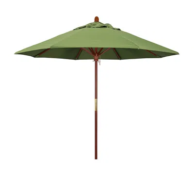 The Company Store Round Outdoor Patio Umbrella, Wood With Manual Lift In Green