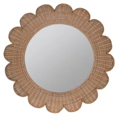 The Company Store Round Scalloped Rattan Wall Mirror In Beige