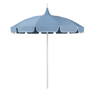 The Company Store Round Solid Pagoda Outdoor Patio Umbrella, Fiberglass With Push Lift In Air Blue