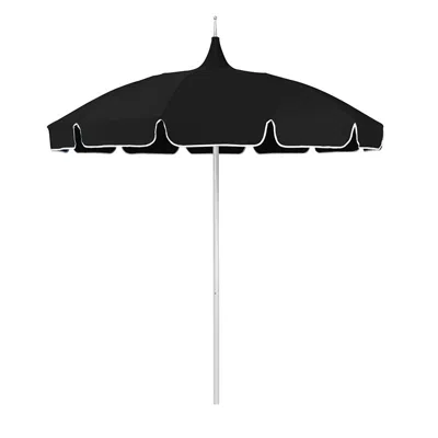 The Company Store Round Solid Pagoda Outdoor Patio Umbrella, Fiberglass With Push Lift In Black