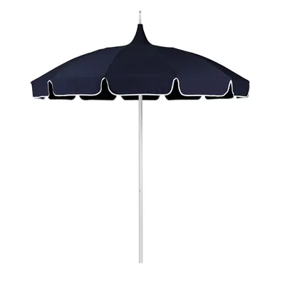 The Company Store Round Solid Pagoda Outdoor Patio Umbrella, Fiberglass With Push Lift In Blue