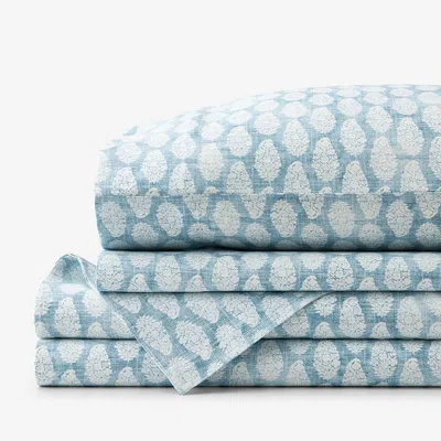 The Company Store Sarika Premium Smooth Sateen Bed Sheet Set In Blue/white