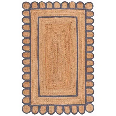 The Company Store Scallop Border Handwoven Jute Rug In Blue
