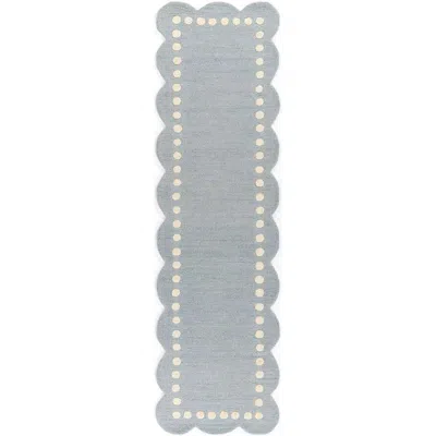 The Company Store Scallop Dotted Border Hand Tufted Wool Rug In Blue