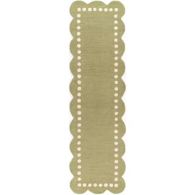The Company Store Scallop Dotted Border Hand Tufted Wool Rug In Green