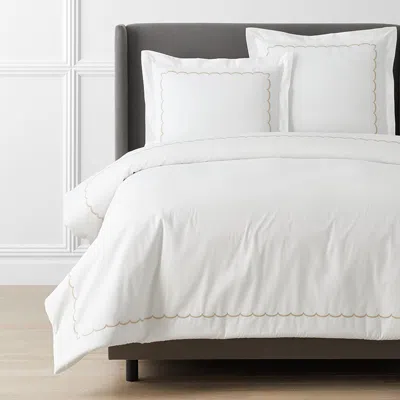 The Company Store Scallop Embroidered Premium Cool Egyptian Percale Duvet Cover In Black