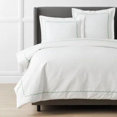 The Company Store Scallop Embroidered Premium Cool Egyptian Percale Duvet Cover In White