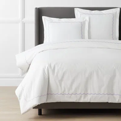 The Company Store Scallop Embroidered Premium Cool Egyptian Percale Duvet Cover In Blue