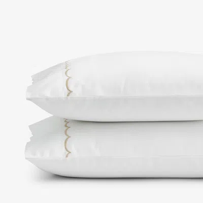 The Company Store Scallop Embroidered Premium Cool Egyptian Percale Pillowcase Set In White