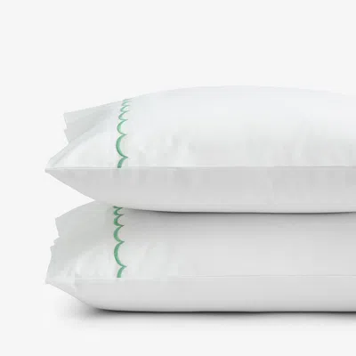 The Company Store Scallop Embroidered Premium Cool Egyptian Percale Pillowcase Set In Green