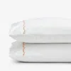 The Company Store Scallop Embroidered Premium Cool Egyptian Percale Pillowcase Set In Orange/coral/white