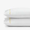 The Company Store Scallop Embroidered Premium Cool Egyptian Percale Pillowcase Set In White/yellow