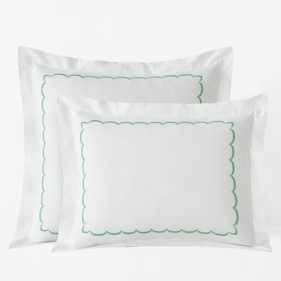 The Company Store Scallop Embroidered Premium Cool Egyptian Percale Sham In Green/white