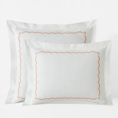 The Company Store Scallop Embroidered Premium Cool Egyptian Percale Sham In Orange/coral/white