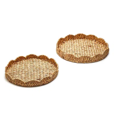 The Company Store Scalloped Edge Round Trays Set Of 2 In Brown