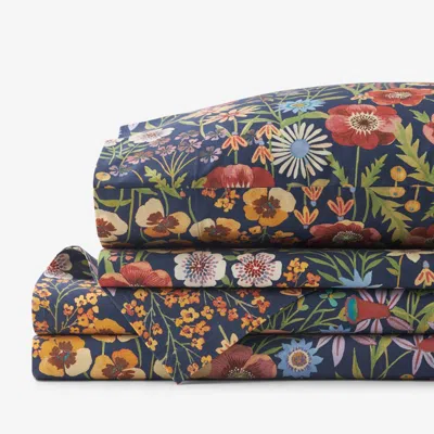 The Company Store Secret Meadow Classic Cool Cotton Percale Bed Sheet Set In Blue