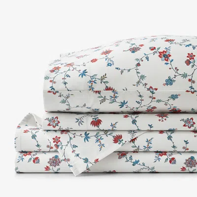 The Company Store Sheena Premium Smooth Sateen Bed Sheet Set In Blue/ivory/red