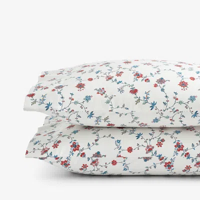The Company Store Sheena Premium Smooth Sateen Pillowcase Set In Blue/ivory/red