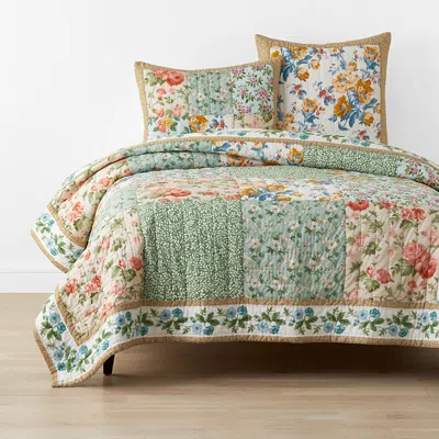 The Company Store Shoshanna Reversible Patchwork Quilt In Green/pink
