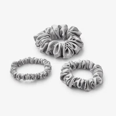 The Company Store Silk Hair Scrunchies, Set Of 3 In Gray