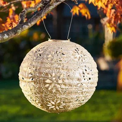 The Company Store Soji™ Stella Boho Solar Outdoor Lantern In Beige/ivory