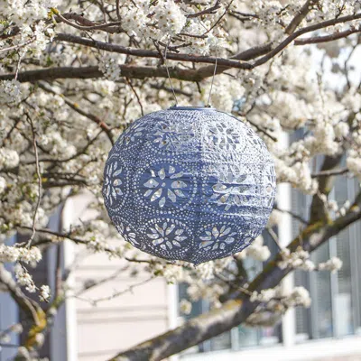 The Company Store Soji™ Stella Boho Solar Outdoor Lantern In Metallic Blue Boho