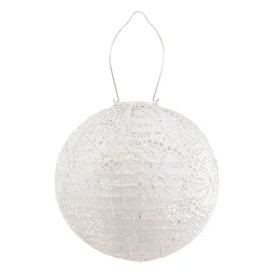 The Company Store Soji™ Stella Deco Solar Outdoor Lantern, Leaf Print Print, 12" In White
