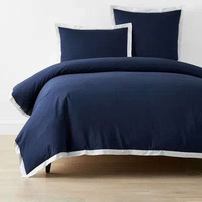 The Company Store Solid Border Classic Cool Cotton Percale Duvet Cover In Blue