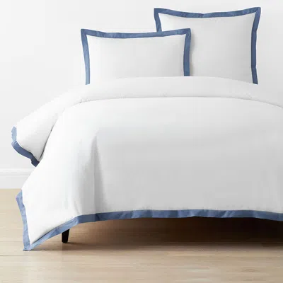 The Company Store Solid Border Classic Cool Cotton Percale Duvet Cover In Blue/white