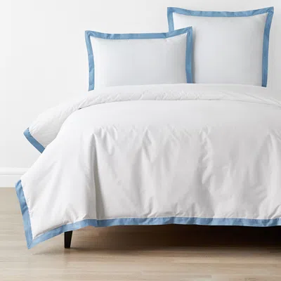 The Company Store Solid Border Classic Cool Cotton Percale Duvet Cover In Blue/white
