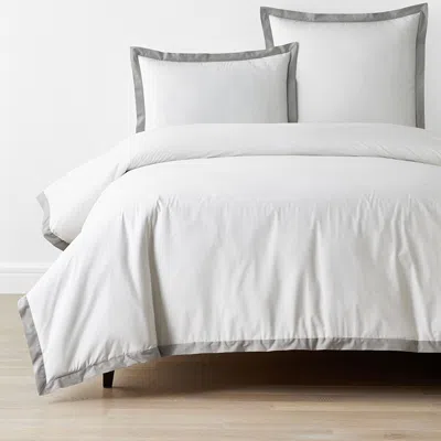 The Company Store Solid Border Classic Cool Cotton Percale Duvet Cover In Gray/white