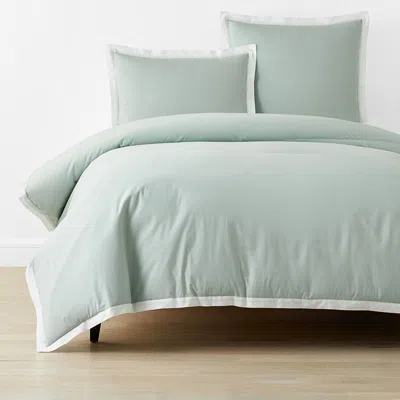 The Company Store Solid Border Classic Cool Cotton Percale Duvet Cover In Green/teal/turquoise Blue
