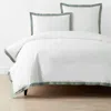 The Company Store Solid Border Classic Cool Cotton Percale Duvet Cover In Green/white