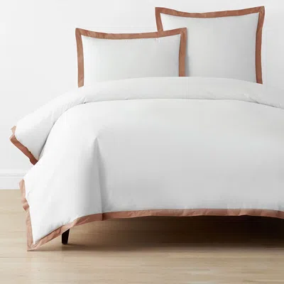 The Company Store Solid Border Classic Cool Cotton Percale Duvet Cover In Orange/coral/white